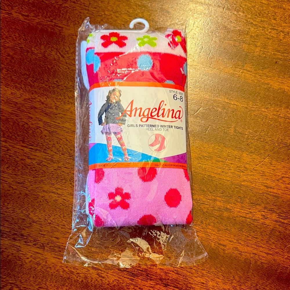 Angelina Floral Patterned Tights - Pink and Red